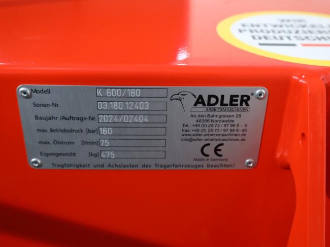 2025 Adler K600 180cm Veegmachine ADV1138 | Aanbouwdelen | Veegmachine / Borstel